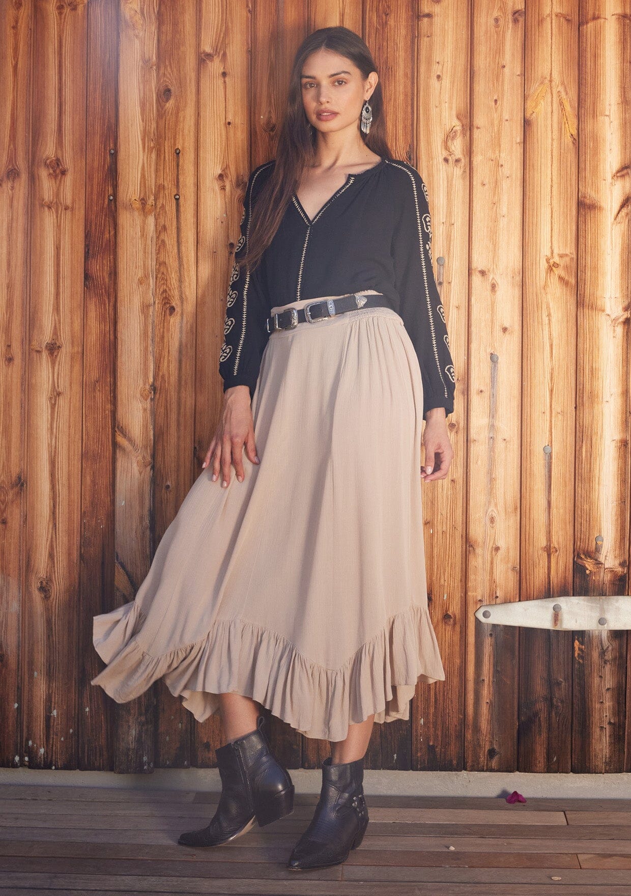 Women's Bohemian Low Rise Flowy Maxi Skirt
