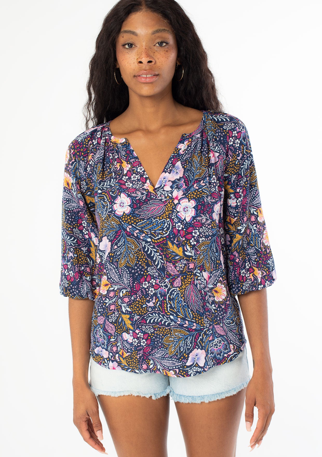 Just You Wait Navy Blue Floral Top  Floral tops, Navy blue floral top,  Blue floral top