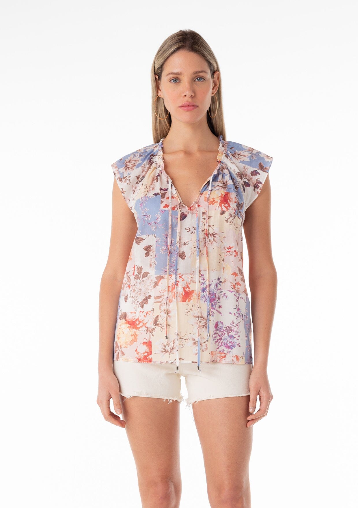 Lucky Brand Women's Floral-Print Short-Sleeve V-Neck Blouse - Macy's