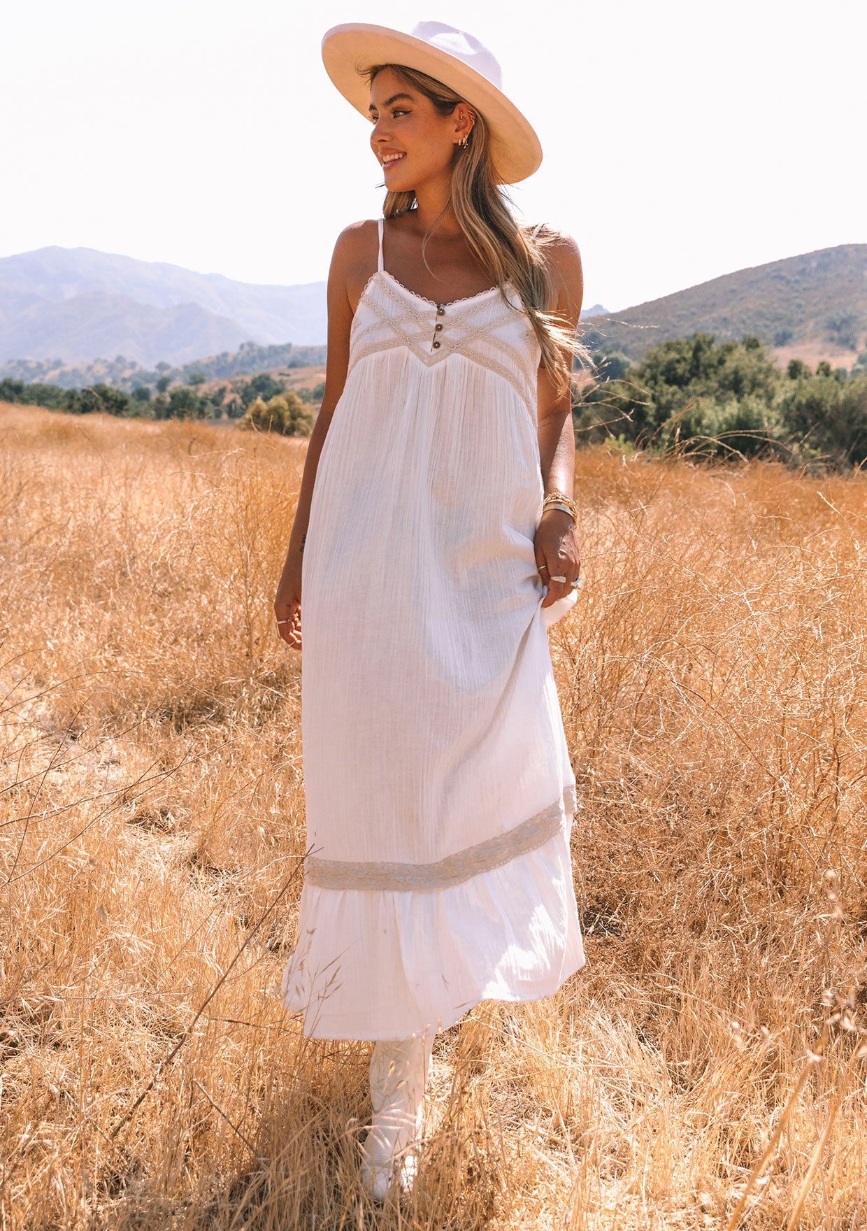 Women\'s Bohemian White Cotton Maxi LOVESTITCH | Dress With Pockets