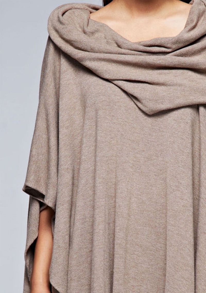 [Color: H. Cocoa] A classic bohemian fringed sweater poncho with oversized cowl neckline. 