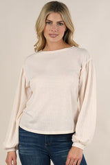 [Color: Blush] Lovestitch light pink lightweight, crewneck, burn-out wash thermal top with long balloon sleeve.