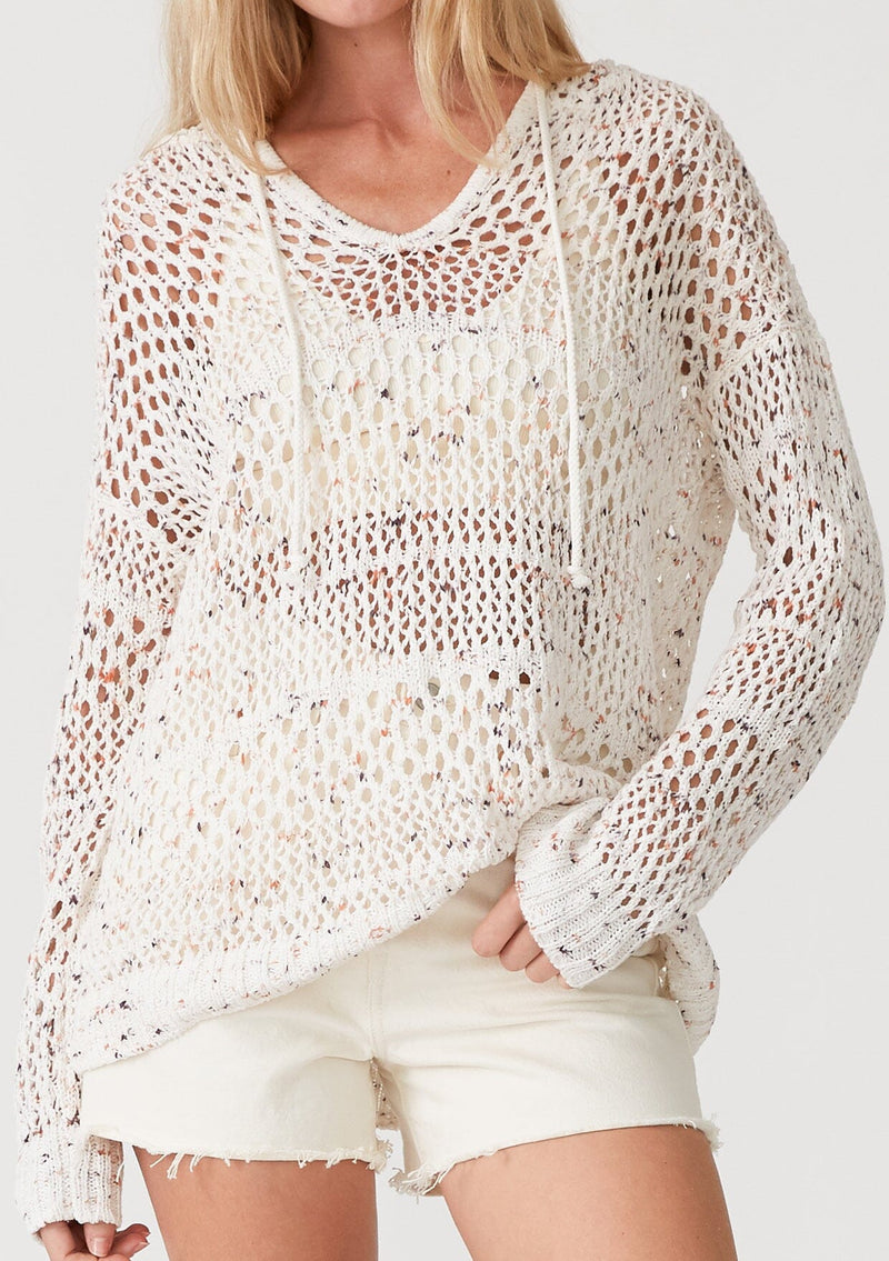 Knox Rose Ivory Puff Crochet Sleeve Henley Sweater Women's Size