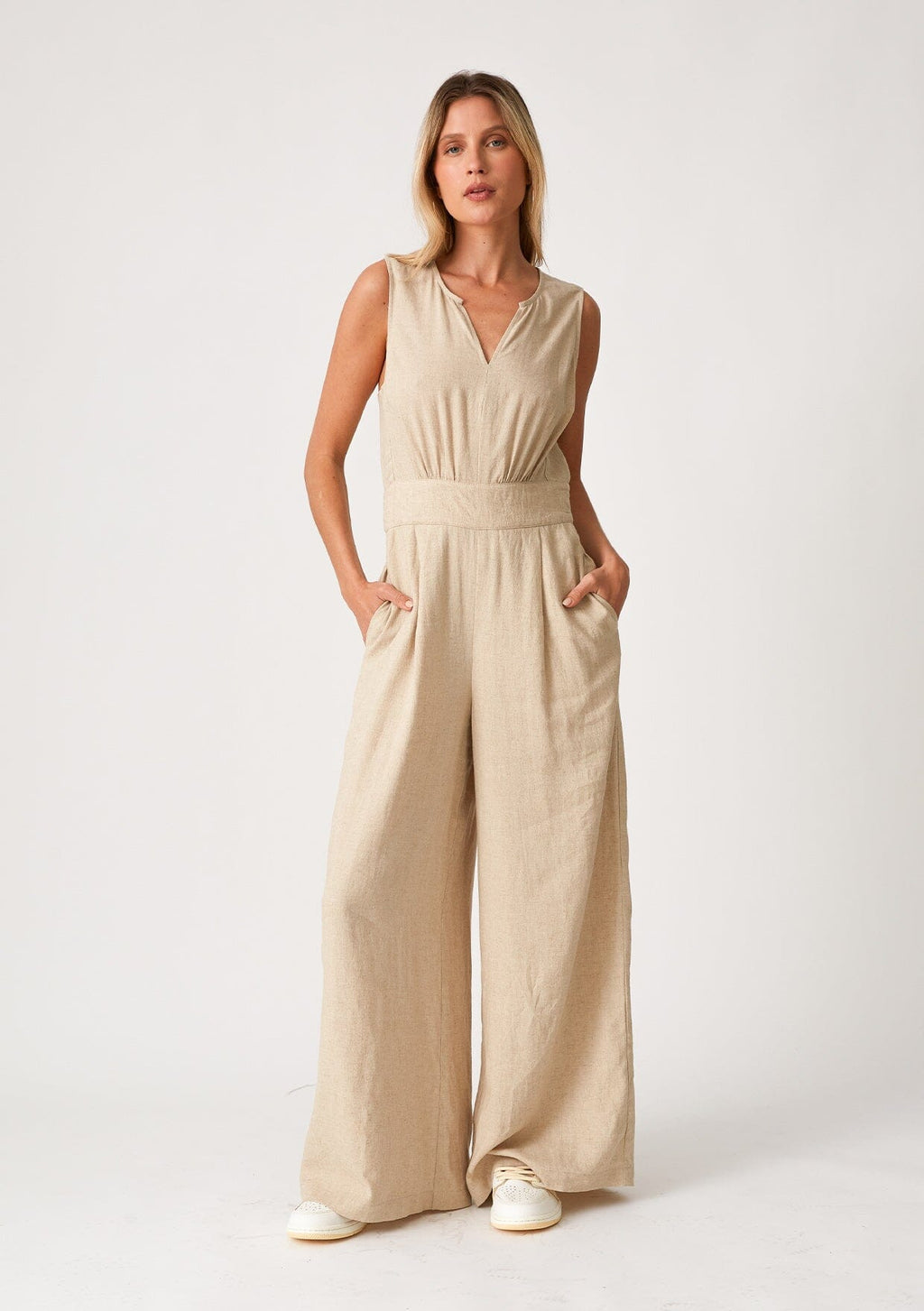 Women's Linen-Blend Wide Strap Mini Dress