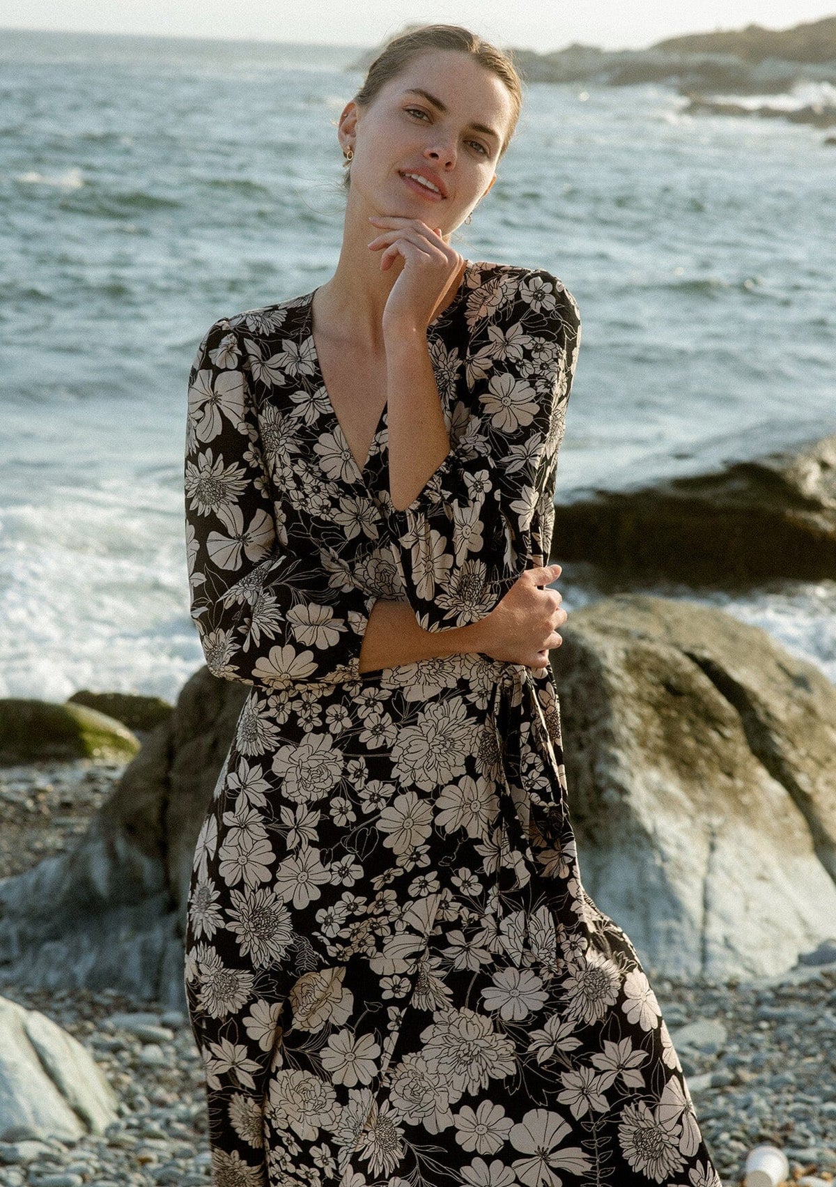 Long sleeve floral wrap dress on sale