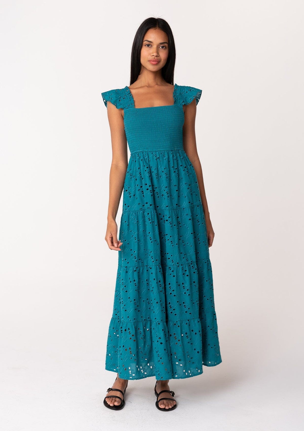 La Plage Claythorne Blue Ikat Printed V-Neck Maxi popular Dress Small