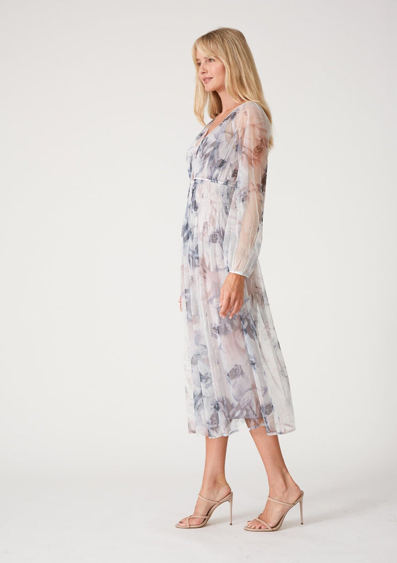 Women's Grey Floral Print Boho Resort Maxi Dress