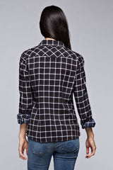 [Color: Black/Grey] Lovestitch black and grey, long sleeve, double gauze, bleach wash snap front shirt in black and grey plaid.