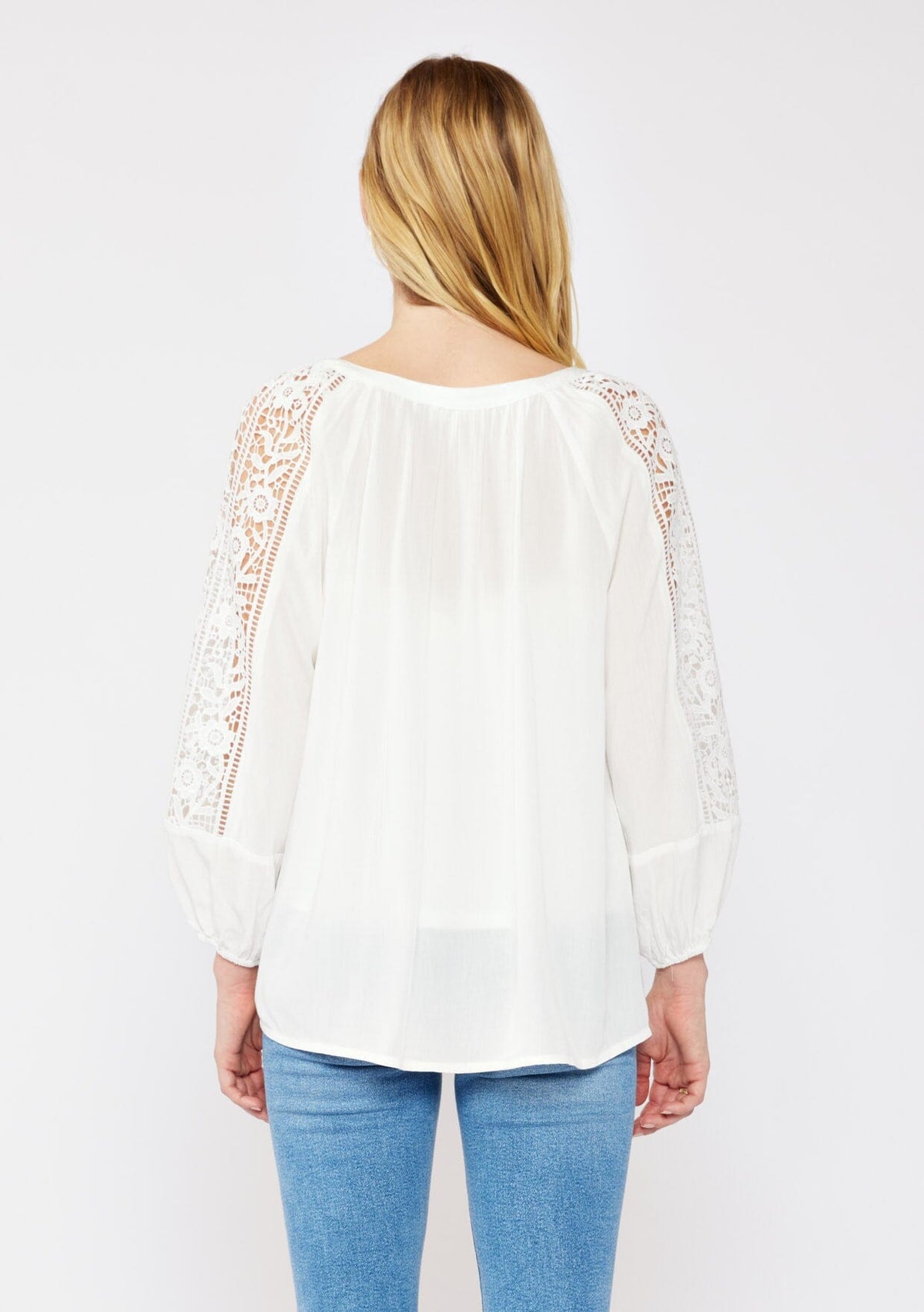 Women's Boho Top - Flowy Long Sleeve Lace Trim Blouse | LOVESTITCH