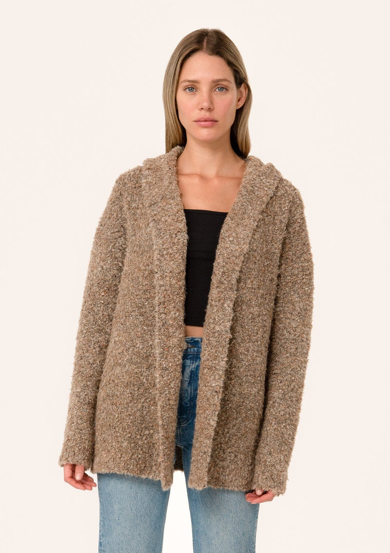 Women's Chunky Brown Boucle Knit Cardigan - LOVESTITCH
