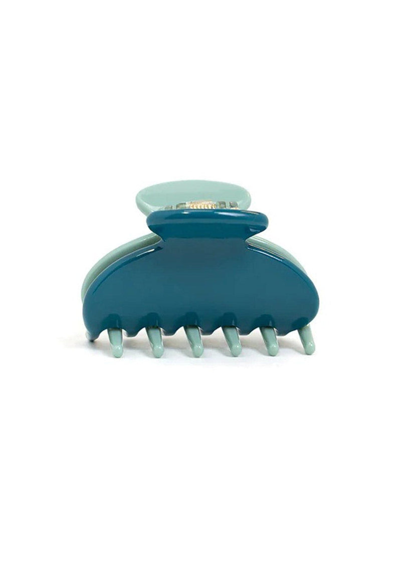 [Color: Robin] A two tone blue and teal medium sized hair clip by Nat and Noor.