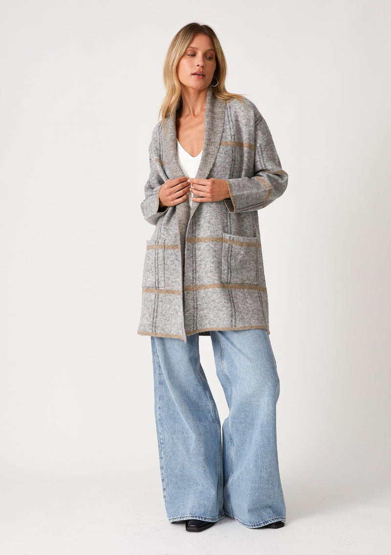 Women's Grey Shawl Collar Cardigan + Pockets | LOVESTITCH