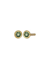 [Color: August] Dainty green 18k gold plated bezel set birthstone earrings.