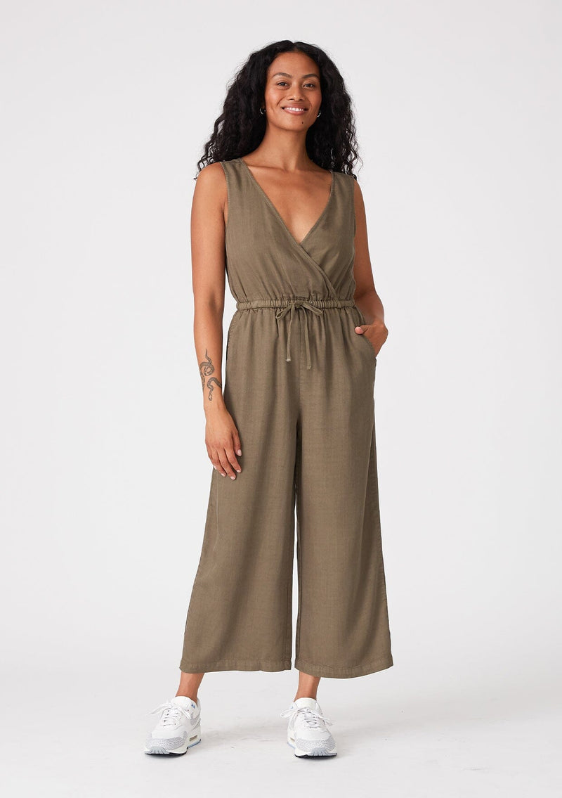 Wide-Leg Sleeveless Cropped Jumpsuit with Wrap Neckline