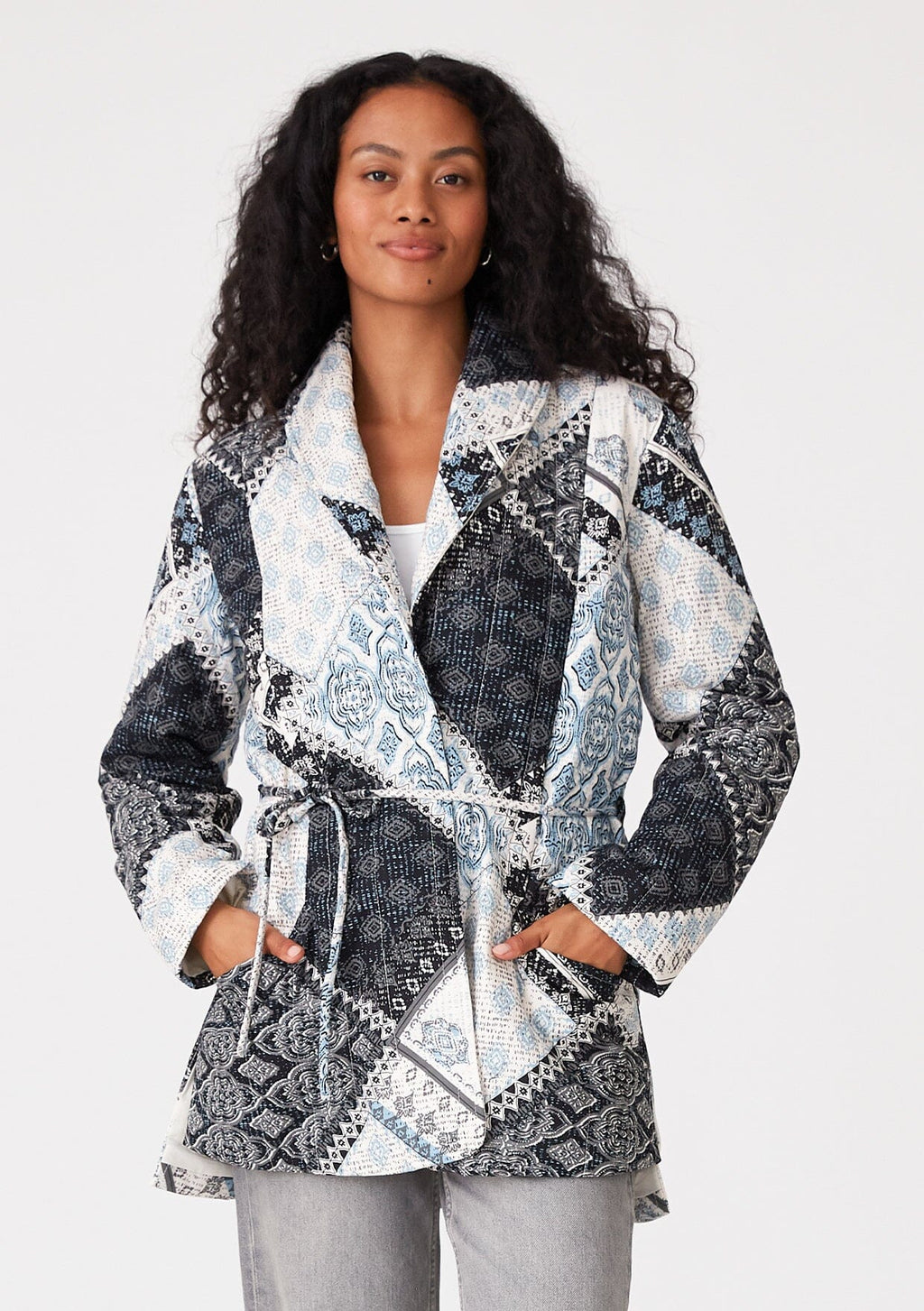 Patchwork Blue Kimono Quilted Jacket
