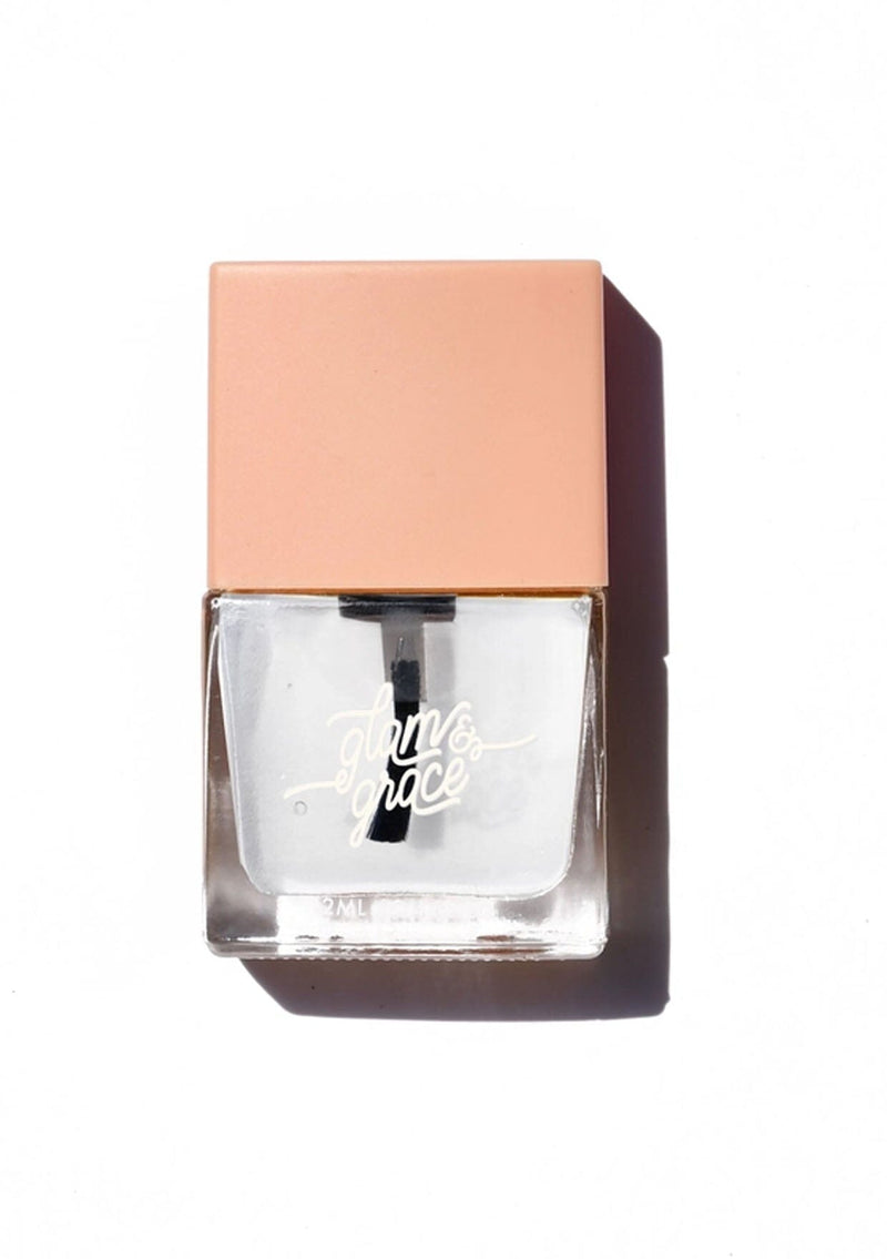 [Color: Clear] Non-toxic nail polish with a matte, satin sheen finish. Formulated by Glam & Grace.