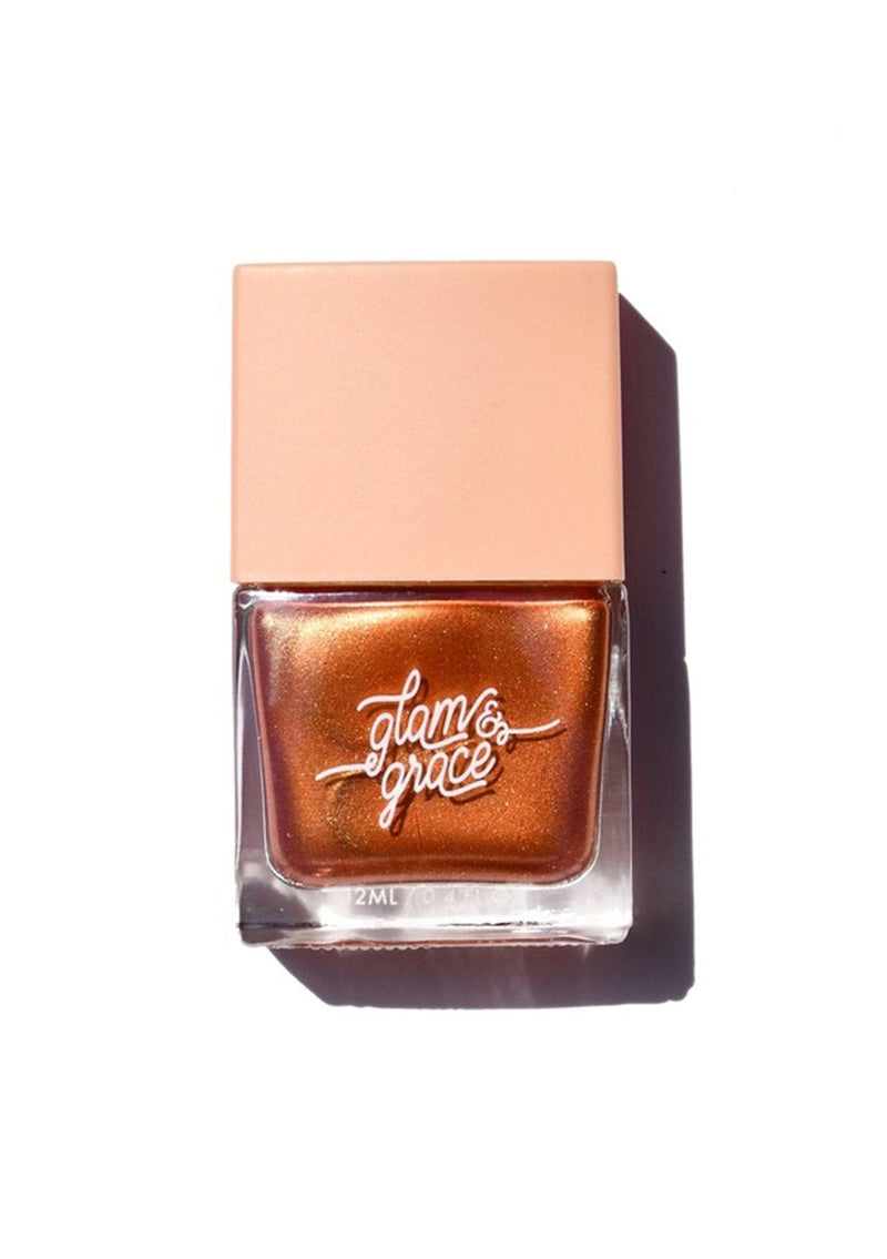 [Color: Copper Glow] Non-toxic nail polish with a matte, satin sheen finish. Formulated by Glam & Grace.