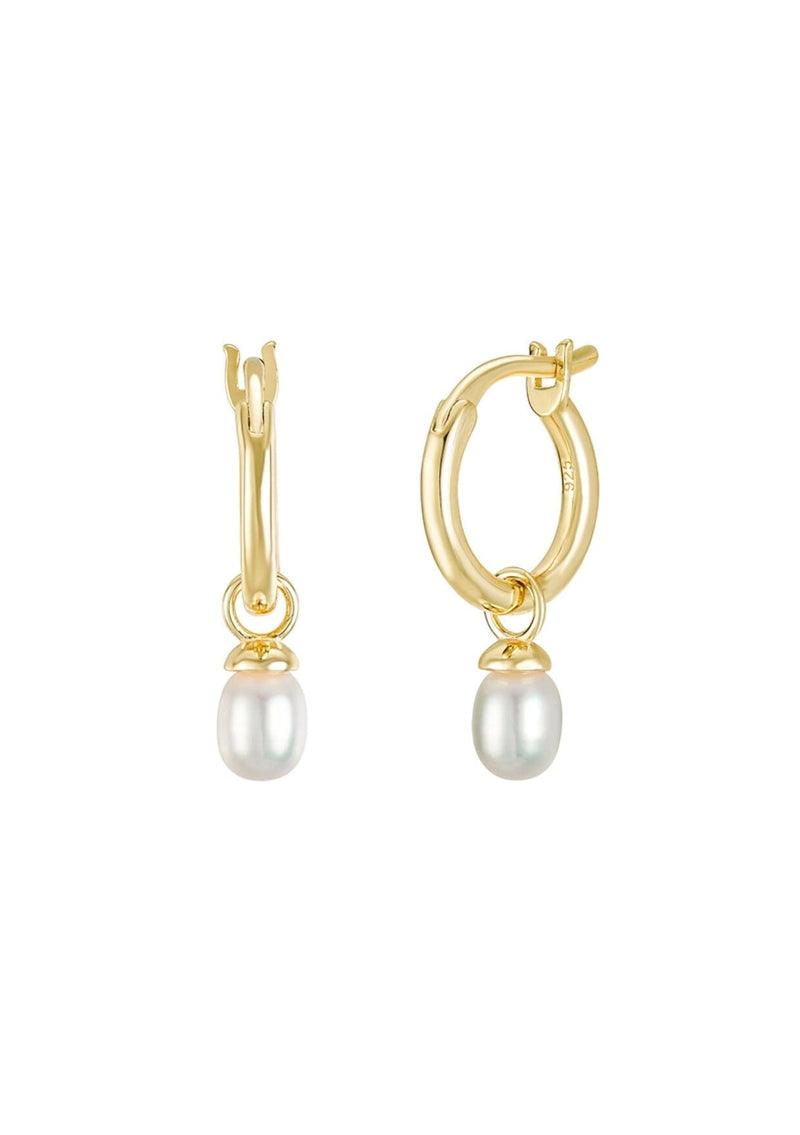  [Color: Gold] A delicate gold-plated hoop earring with an oval charm crafted from mother of pearl. The hoop is hypoallergenic, made with fourteen karat gold plated sterling silver.  Designed by the salty gem. 