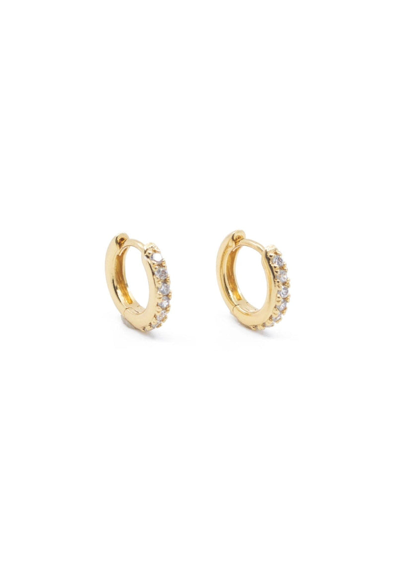 Delicate 18k gold plated CZ diamond huggie earrings.