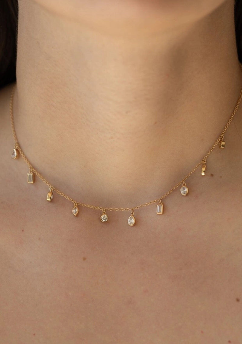 Dainty 18k gold plated CZ drop gemstone choker.