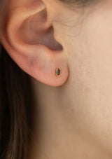 [Color: Black:] Dainty 18k gold plated CZ black baguette stud earrings. 