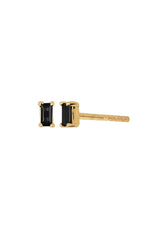 [Color: Black:] Dainty 18k gold plated CZ black baguette stud earrings. 