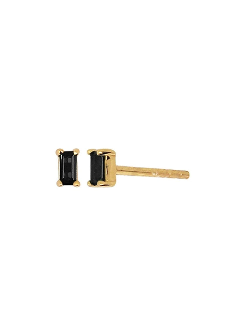 [Color: Black:] Dainty 18k gold plated CZ black baguette stud earrings. 