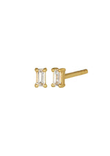 [Color: Clear:] Dainty 18k gold plated CZ clear baguette stud earrings. 