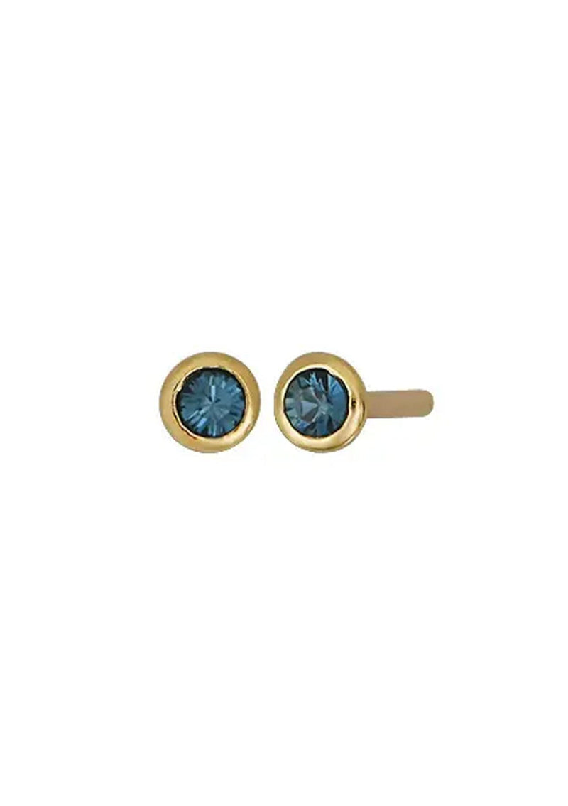 [Color: December] Dainty blue 18k gold plated bezel set birthstone earrings.