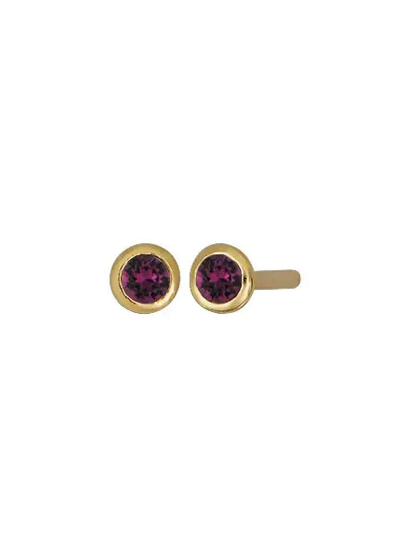 [Color: February] Dainty purple 18k gold plated bezel set birthstone earrings.