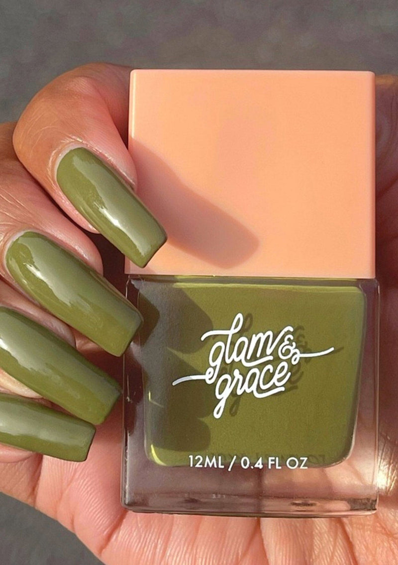 [Color: Forest] Non-toxic nail polish with a matte, satin sheen finish. Formulated by Glam & Grace.