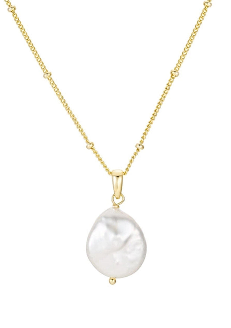 [Color: Gold] A classic fresh water pearl pendant necklace made with white gold plated sterling silver. Hypoallergenic and made in the USA. 