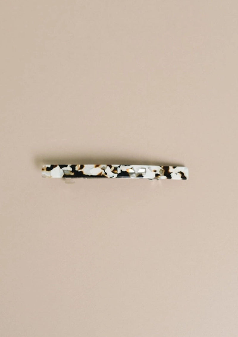 [Color: Coco Cream] A brown and cream marbled French style barrette.