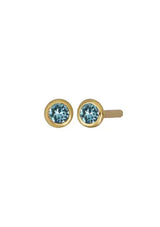 [Color: March] Dainty blue 18k gold plated bezel set birthstone earrings.