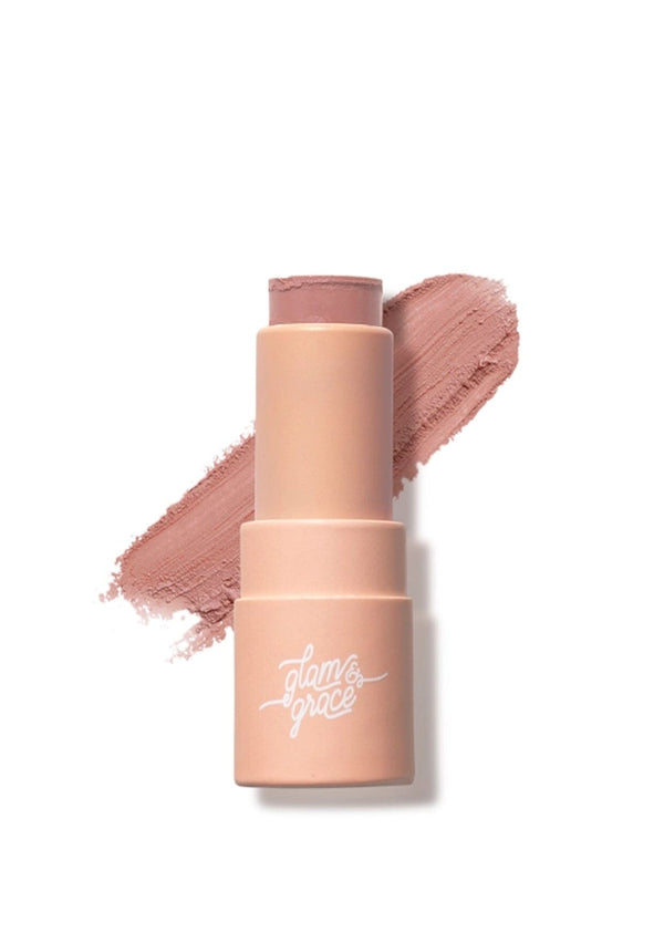 [Scent: Mauve] A moisturizing semi-matte lip balm in a neutral mauve shade, enriched with coconut oil for all-day comfort. Created by Glam & Grace.