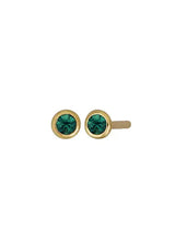 [Color: May] Dainty green 18k gold plated bezel set birthstone earrings.