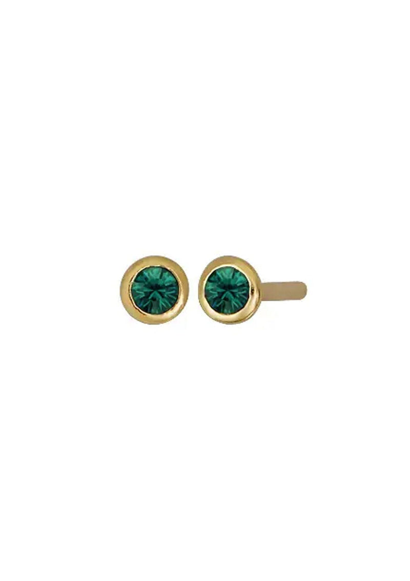 [Color: May] Dainty green 18k gold plated bezel set birthstone earrings.