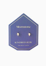 [Color: Moonstone] Dainty moonstone and cz stone 14k gold-plated earrings. Designed by Kindred Row.