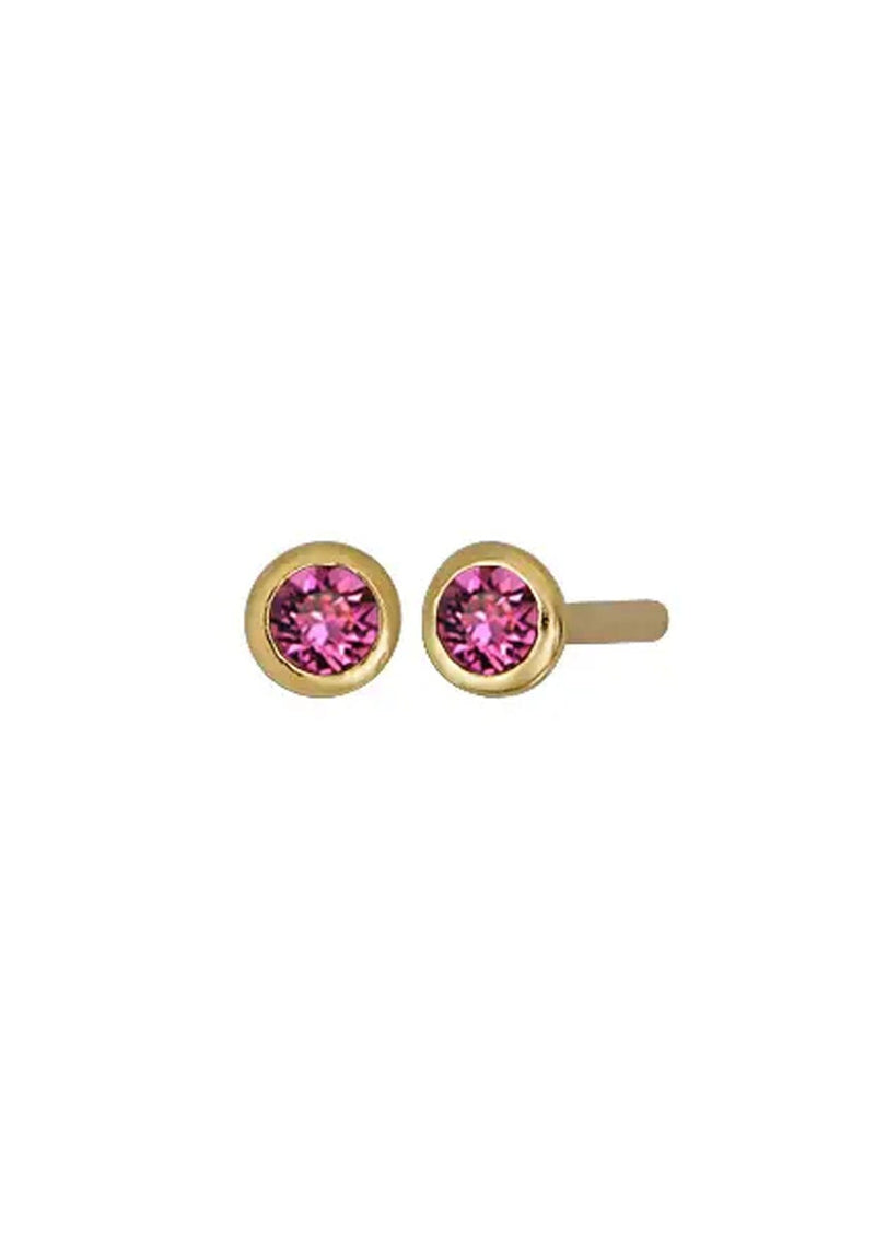 [Color: October] Dainty pink 18k gold plated bezel set birthstone earrings.