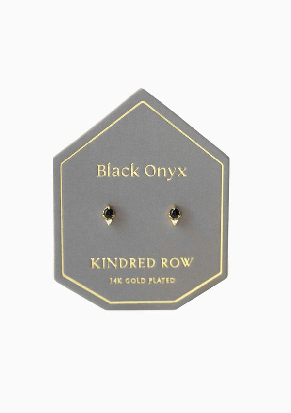 [Color: Onyx] Dainty black onyx and cz stone 14k gold-plated earrings. Designed by Kindred Row.