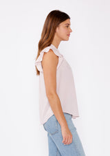 [Color: Dusty Pink] Shop this summer essential bohemian light pink flutter sleeve top with sophisticated chic details. Lovestitch offers a wide range of bohemian chic tops and blouses, designed for comfort and style.
