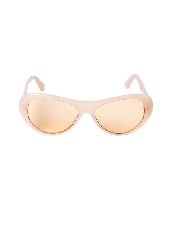 [Color: Peach] Sustainable INDY sunglasses made with biodegradable bio acetate. Peach retro sunglasses feature a rounded aviator frame and polarized lenses.