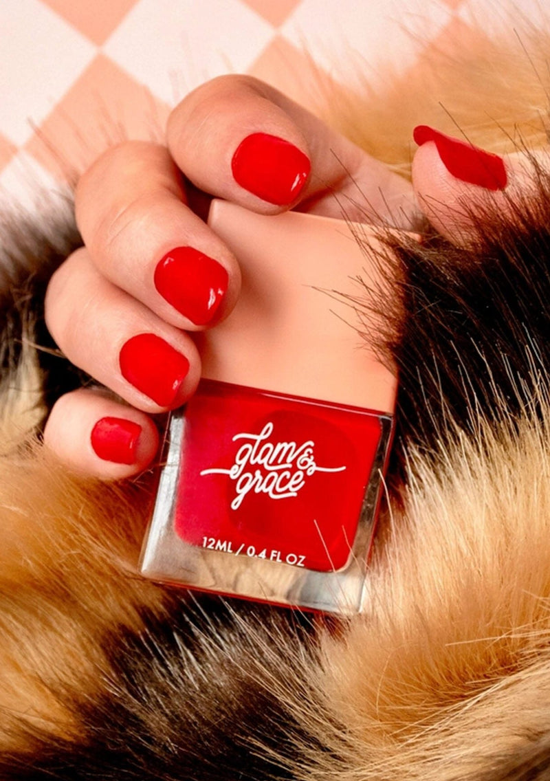 [Color: Poppy] Non-toxic nail polish with a matte, satin sheen finish. Formulated by Glam & Grace.