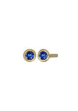 [Color: September] Dainty blue 18k gold plated bezel set birthstone earrings.