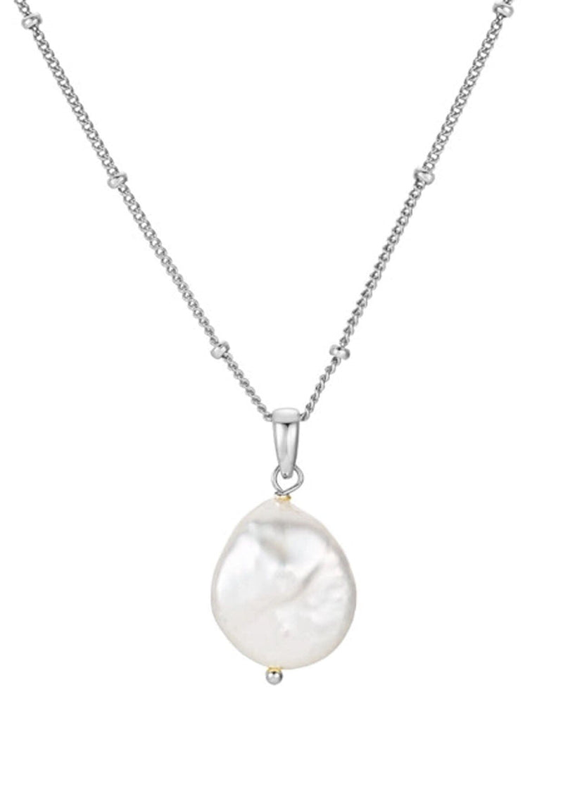 [Color: Silver] A classic fresh water pearl pendant necklace made with white gold plated sterling silver. Hypoallergenic and made in the USA. 