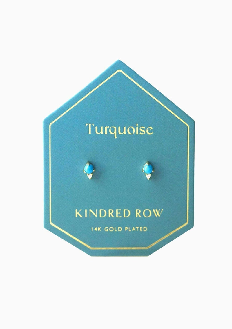 [Color: Turquoise] Dainty moonstone and cz stone 14k gold-plated earrings. Designed by Kindred Row.