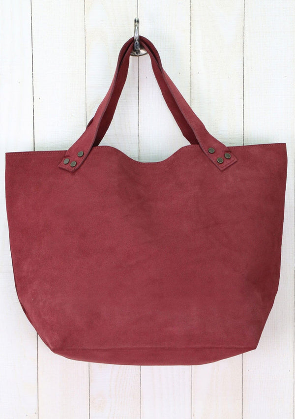 [Color: Vintage Wine] A classic wine red suede leather tote bag.