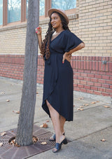 [Color: Black] A kimono wrap maxi dress. Featuring short kimono sleeves, a waist defining self tie belt, and a flattering wrap front. A sophisticated and classic style that can be dressed up for special occasions or dressed down for a more casual vibe. 