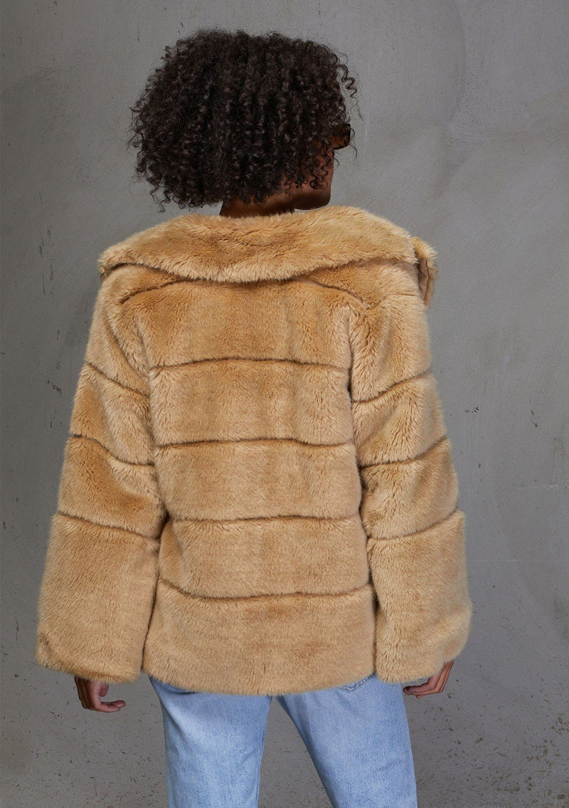 [Color: Camel] Ultra luxe faux fur mink jacket. Featuring a silky lining, an incredibly soft hand feel, and essential side pockets. 