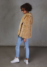 [Color: Camel] Ultra luxe faux fur mink jacket. Featuring a silky lining, an incredibly soft hand feel, and essential side pockets. 